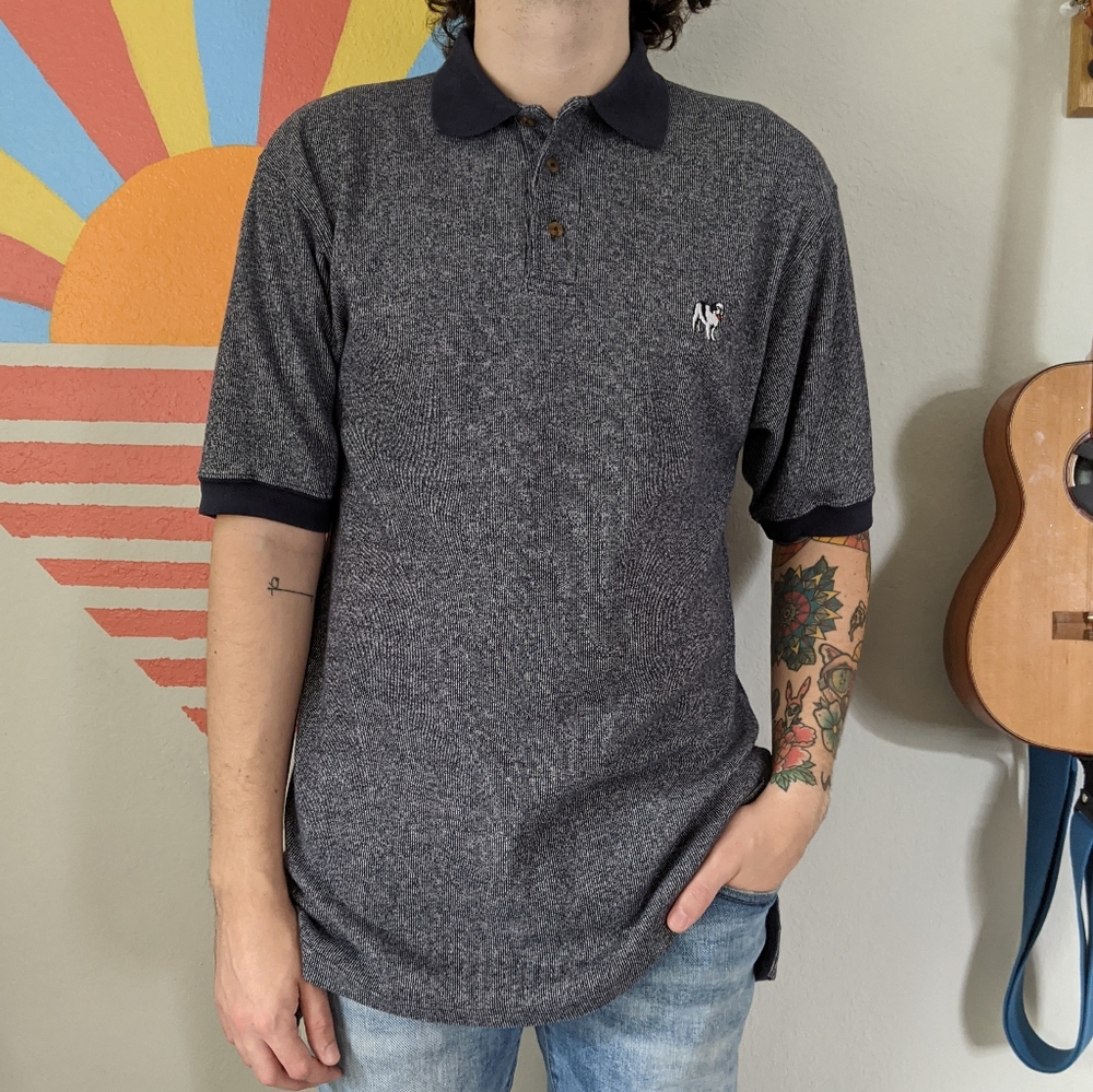 Grey Blue Big Dogs Collard Vintage Polo Shirt